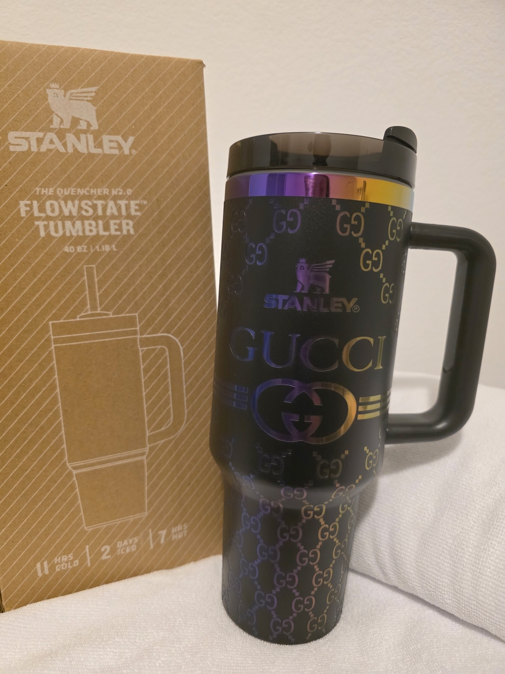 Stanley Black Iridescent Engraved Logo FlowState Quencher Tumbler 40 Oz
